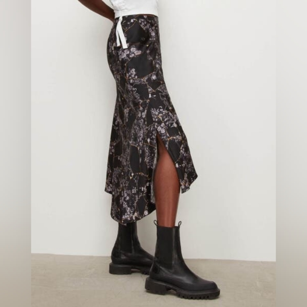ALL SAINTS Luisa Buruberu Printed Floral Skeleton Midi Skirt Sz 0